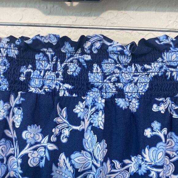 J. Crew Navy and light blue ruffled skirt elastic waist band blue floral Medium - Picture 7 of 9
